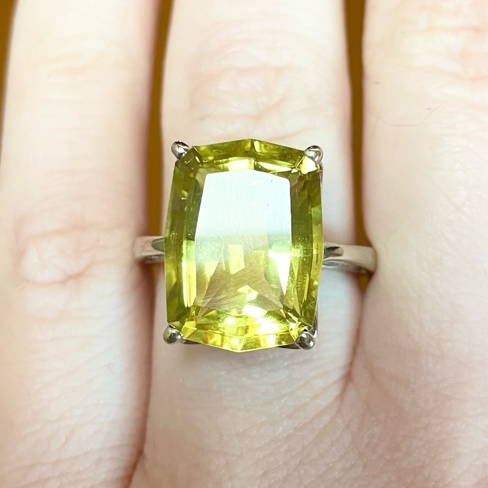 14K Large Radiant 14 Carat Yellow Topaz Solitaire Solid White Gold Size … - Picture 2 of 11